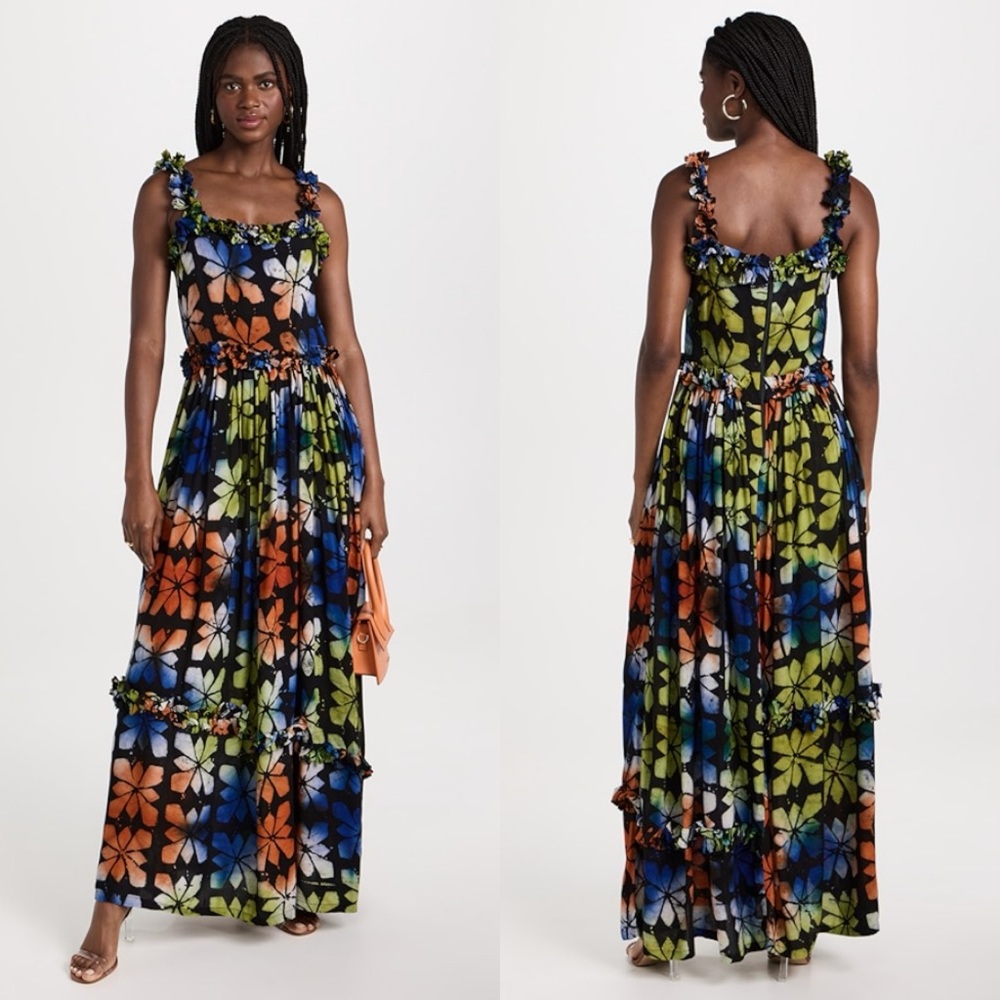 NWT Busayo Aje Ruffle Trim Floral Maxi Dress XS